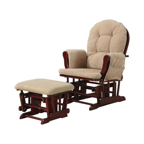 Fabric Upholstery Glider Rocker with Matching Ottoman in Beige