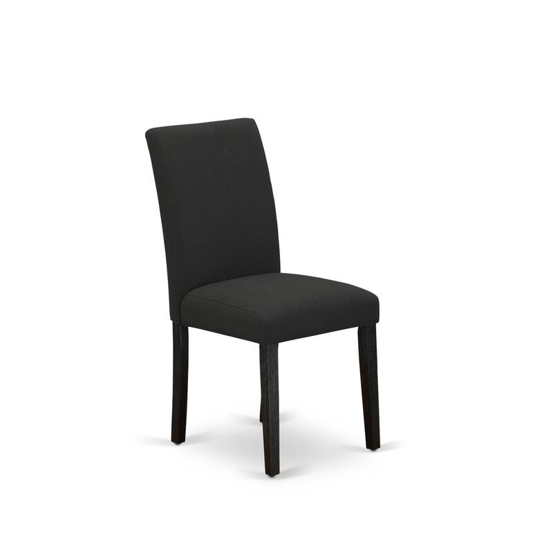 East West Furniture Dining Table Set- a Kitchen Table and Black Linen Fabric Parson Chairs, Wire brushed Black.(Pieces Options)