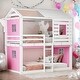 preview thumbnail 1 of 28, Elegant Playhouse Design Twin Size Bunk Wood House Bed with Tent Pink+White
