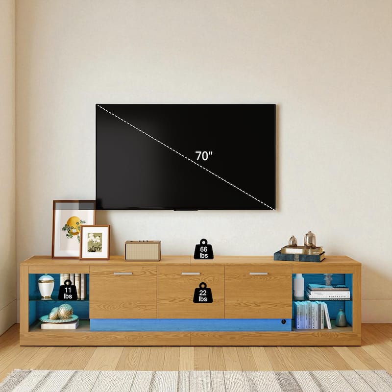 78.7 Inch Modern TV Stand with LED Lights, 6 Cabinets and 2 Open Shelves, Entertainment Center for TVs Up to 90 Inch