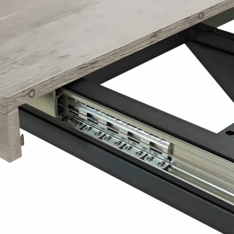55.11" -70.86"Retro Rectangular Stretch Dining Table, Antique Wood Top And Black Relief Plate