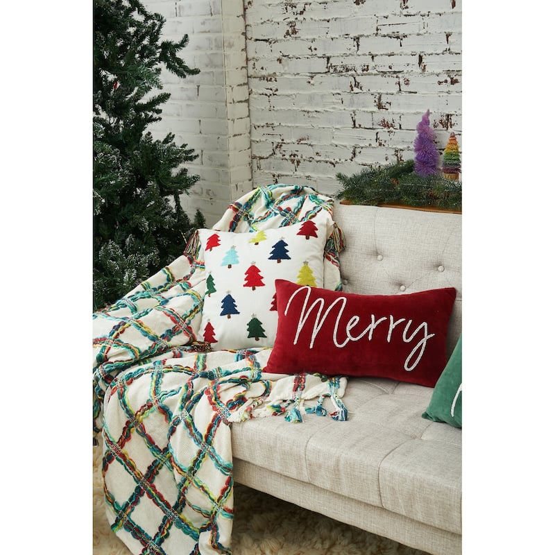 Merry Red Velvet Beaded Throw Pillow