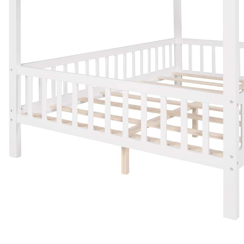 Merax Twin/Full Size Wood House Bed with Fence