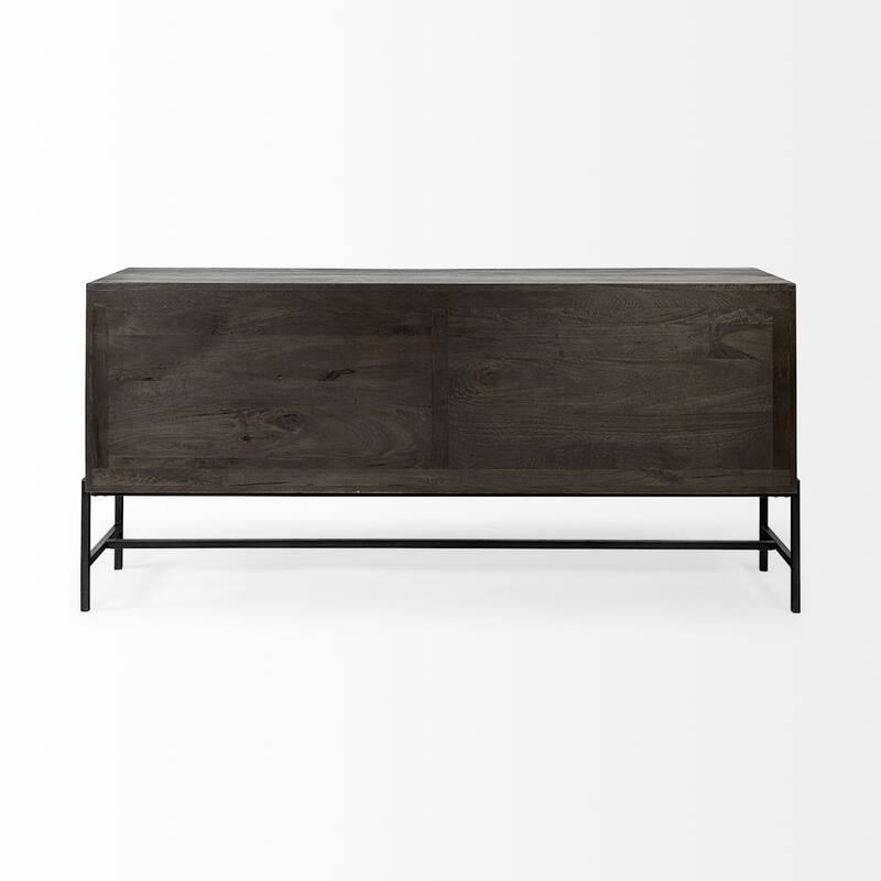 Arelius Light Brown w/ Black Metal Base 4 Door Glass Cabinet Sideboard - 70.0L x 18.0W x 32.0H