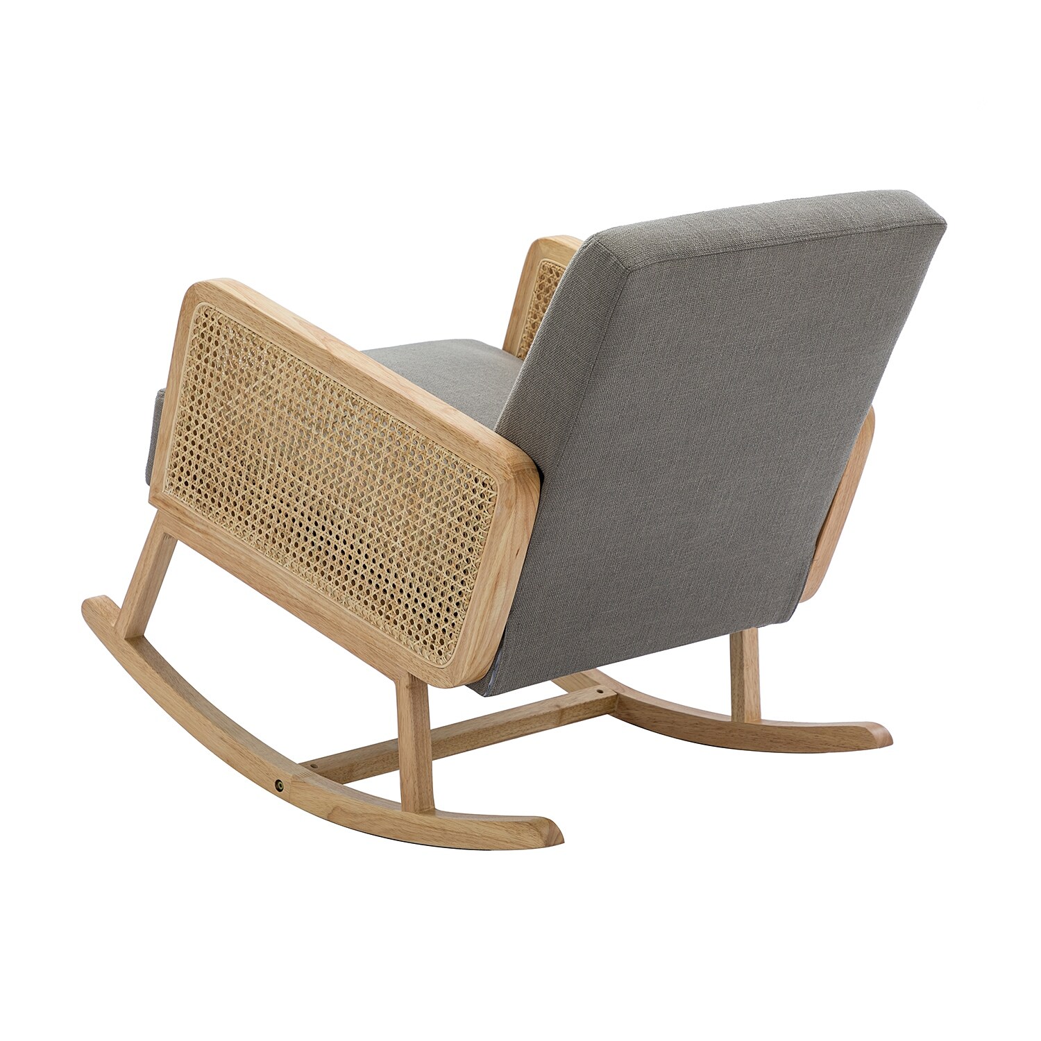 Trachin Rocking Chair with Rattan Arms Wooden Rocker w Detachable