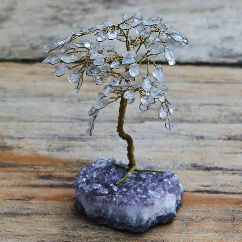 Novica Handmade Spiritual Leaves Quartz And Amethyst Gemstone Tree