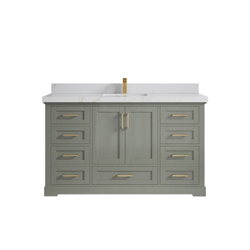 Willow Collection 60 in W x 22 in D x 36 in H Boston Single Bowl Sink Bathroom Vanity with Countertop
