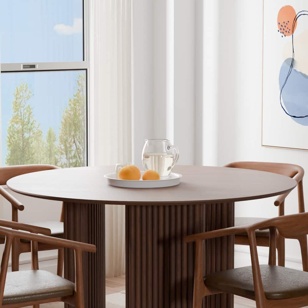 Dovelina 52" Round Dining Table with Artistic Fluted Base for 6 People