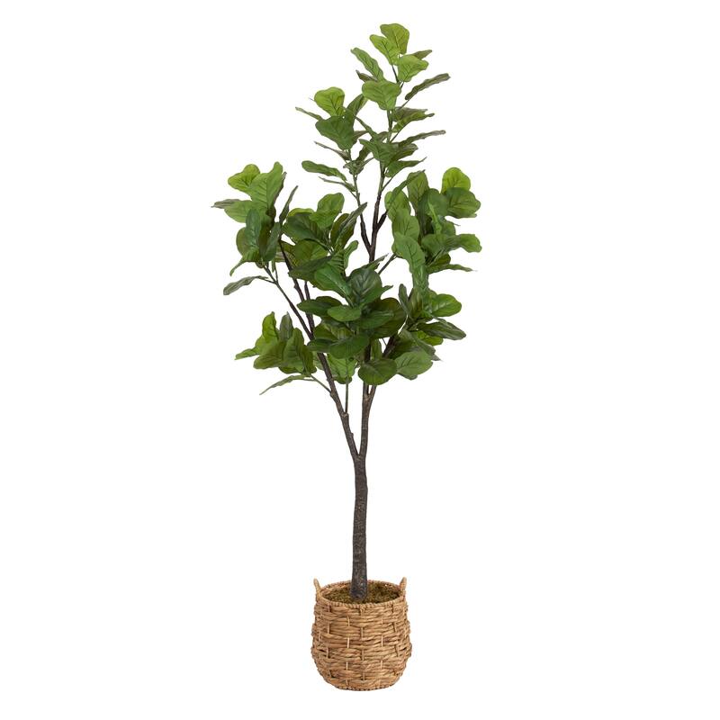 Kate and Laurel Fidmont Faux Fiddle Fig Tree - 6ft - Natural