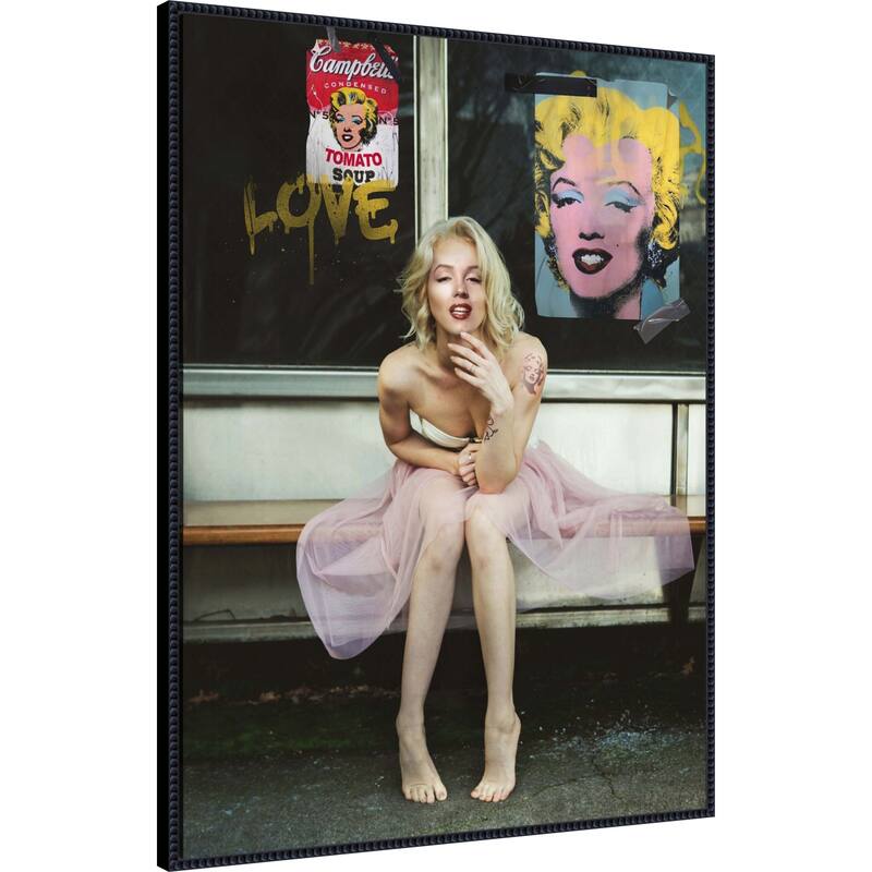New Marilyn by Dikhotomy Framed Canvas Wall Art Print - Sylvie Beaded Black
