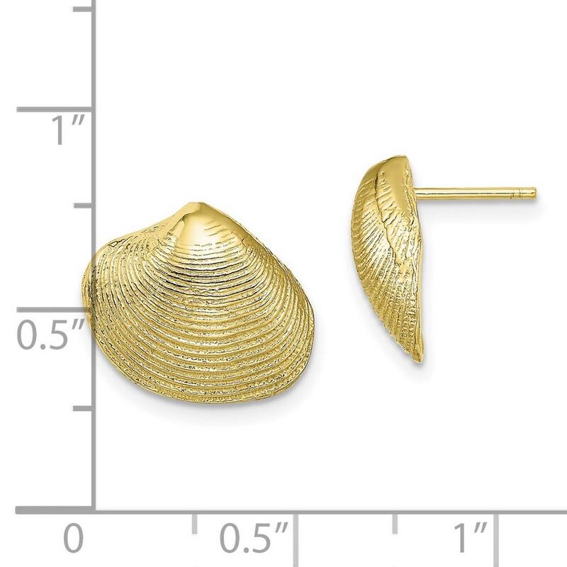 Curata 10k Yellow Gold Large Clam Shell Post Earrings - 12.98x14.74mm