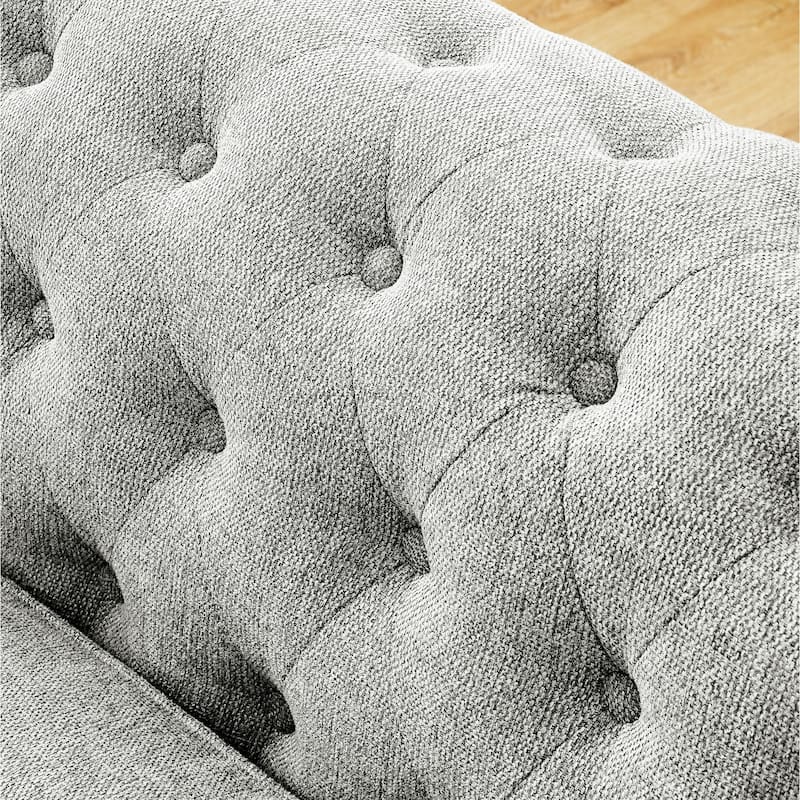 Roomfitters Chesterfield Tufted Linen Upholstered 3-Seater Sofa with Scrolled Arms and Nailhead Trim
