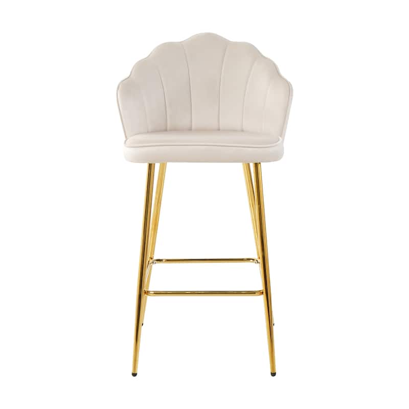 Set of 2 Shell Shape Velvet Bar Chair with Gold-plated Metal Legs