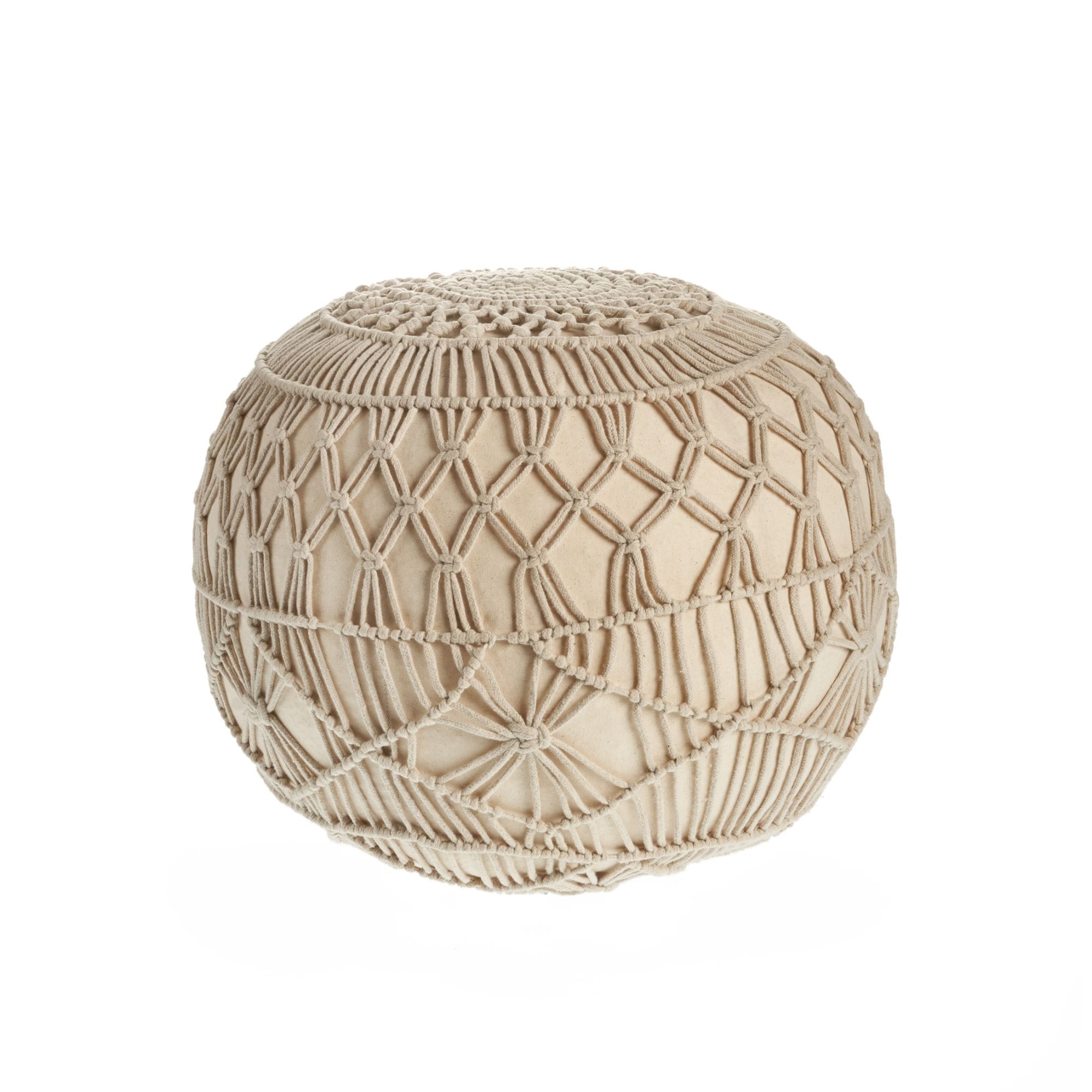 Laddha Home Designs 20 inch Beige Macrame Hand Knotted Round Pouf Ottoman