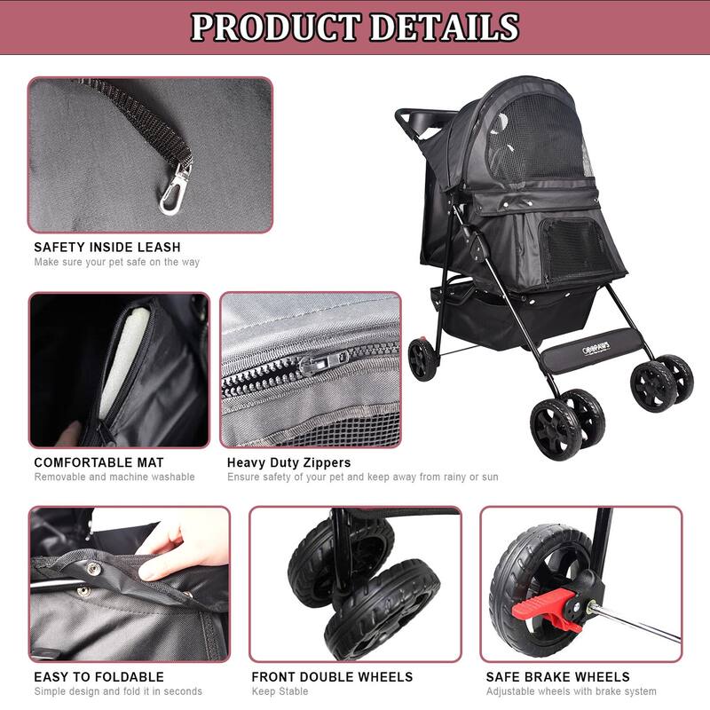 GOOPAWS 4 Wheel Travel Pet Stroller