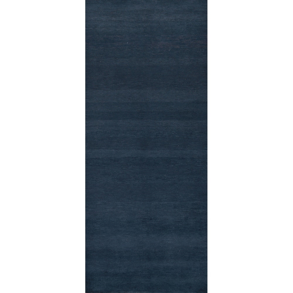 Hand Knotted Oriental 100% Wool Carpet Modern Solid Navy Blue & Blues Gabbeh Runner Rug - 8' 2'' X 2' 8''