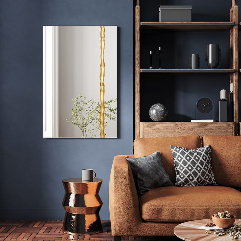 Golden Stream Rectangular Wall Mirror, 36"x24" Frameless Mirror Featuring a Unique Gold Vein Embellishment - 36"x 24"x1.2"
