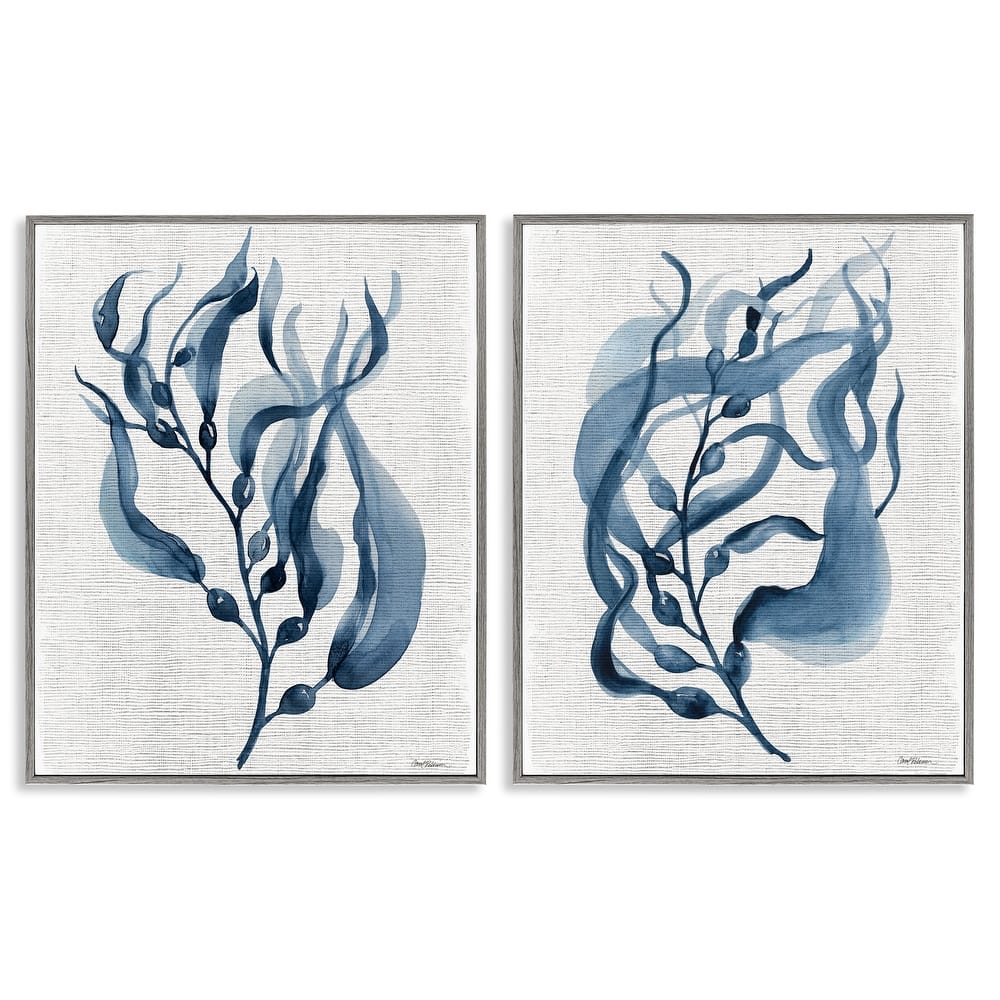 Stupell Fluid Blue Herbs Framed Giclee Art Design By Carol Robinson (Set of 2)