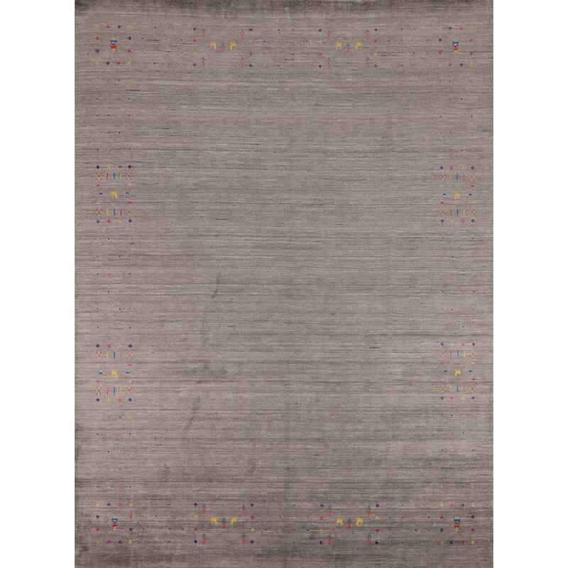 Earth Tone Striped Gabbeh Indian Area Rug Silk Carpet - 8'3" X 9'9"