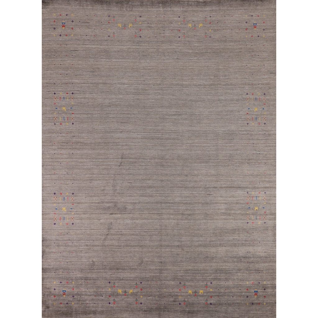 Earth Tone Striped Gabbeh Indian Area Rug Silk Carpet - 8'3" X 9'9"
