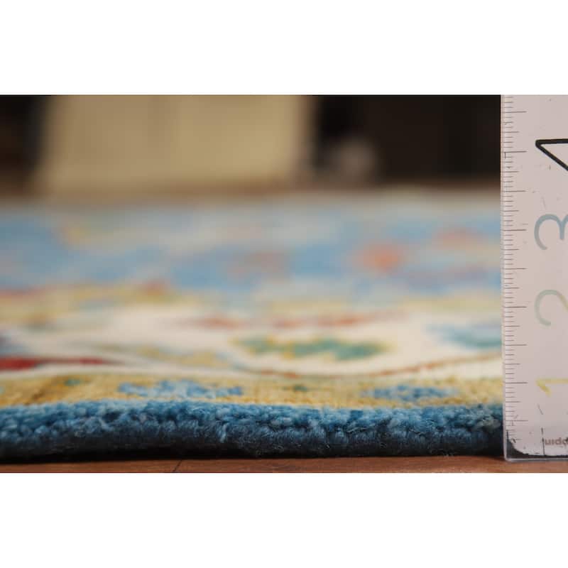 Light Blue Oushak Indian Area Rug Hand-Knotted Wool Carpet - 7'11"x 9'7"