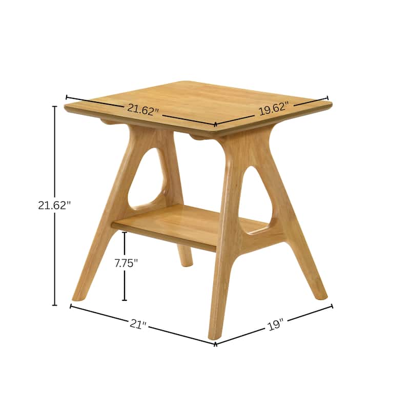 Roundhill Furniture Arona Mid-Century Modern Wood End Table with Shelf