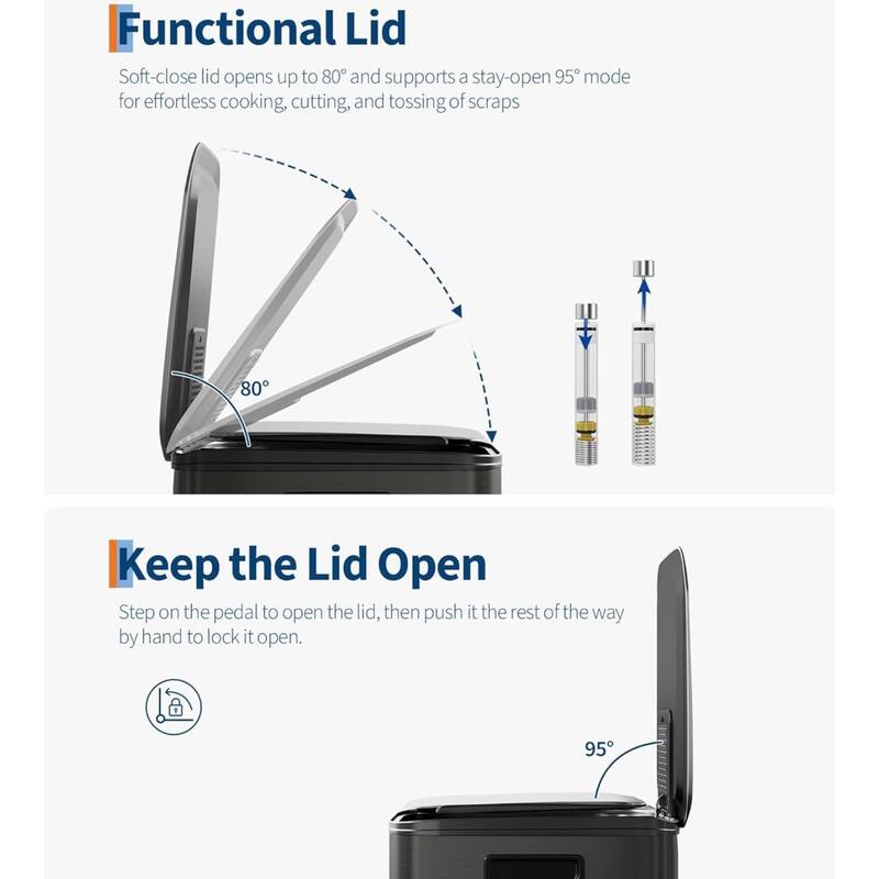 2 x 15 L Soft-Close Lid Dual-compartment Kitchen Pedal Trash Can