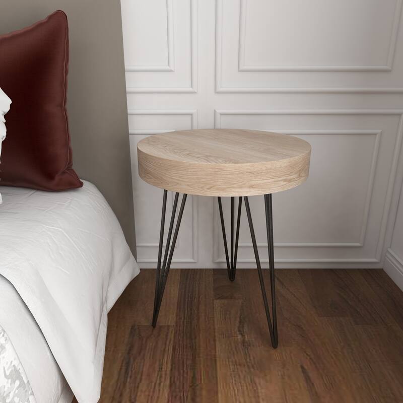 Wooden Round Accent Table with Black Metal Hairpin Legs - Brown - Roche River Decor