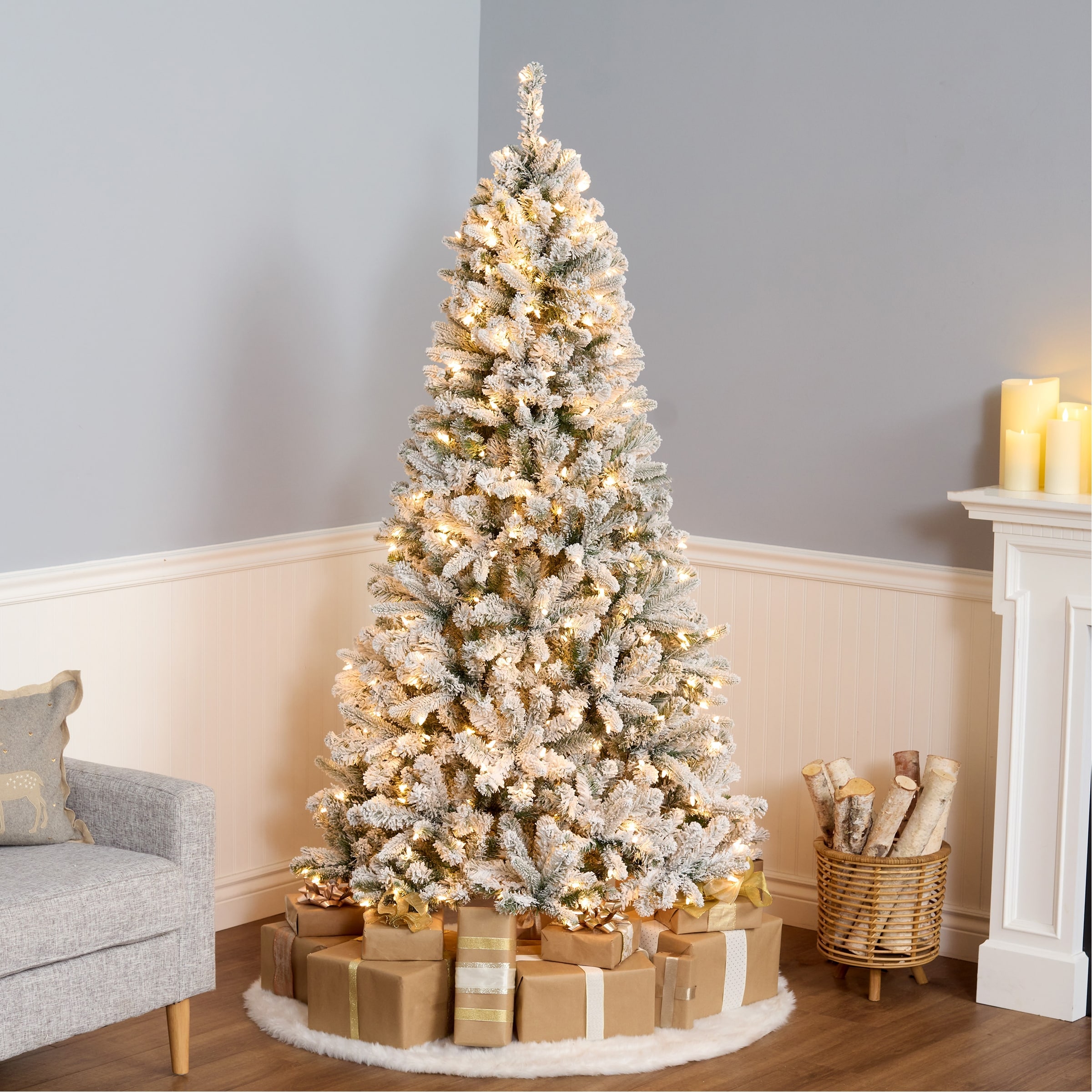National Tree Company 6.5 ft Pre-Lit Snowy Mixed Pine Full Artificial Christmas Tree, 400 Clear Lights, 931 Tips - 6.5 Foot