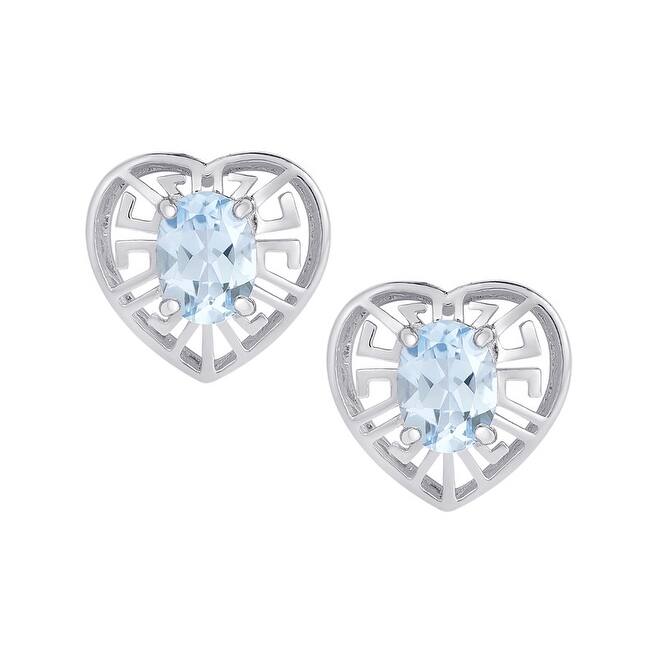 Victoria Townsend .925 Sterling Silver Blue Topaz GreeK Key Heart Stud Earring