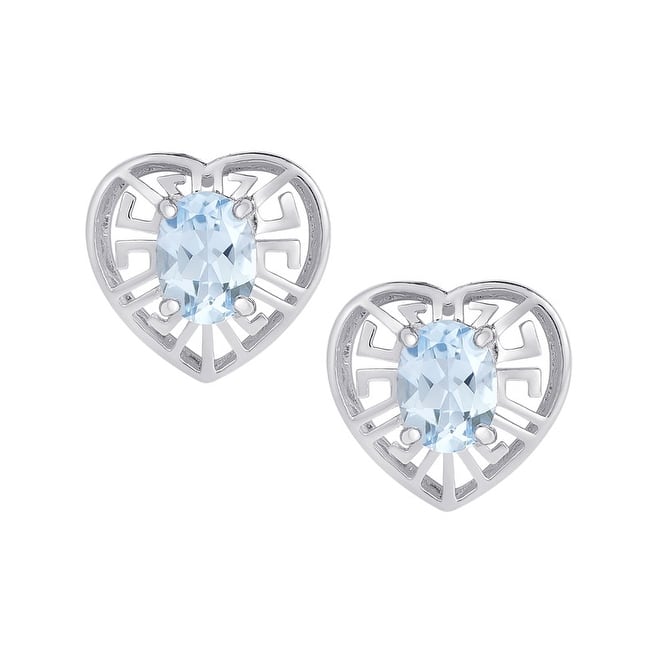 Victoria Townsend .925 Sterling Silver Blue Topaz GreeK Key Heart Stud Earring