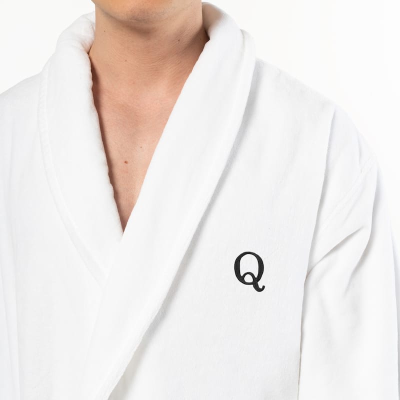 Authentic Hotel and Spa 100% Turkish Cotton Personalized Unisex Anovia Velour Bathrobe - Black Block Font