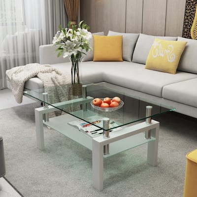 Glass Coffee Table, 2-Tier Clear End Table Center Tables