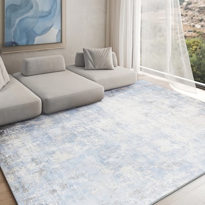 EXQUISITE RUGS Murano Hand-loomed Wool/Bamboo Silk Silver/Blue Area Rug.