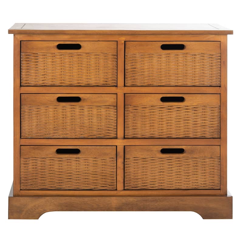 SAFAVIEH Landers Farmhouse 6-Drawer Storage Chest - 30" W x 12.5" L x 26" H - Honey Brown
