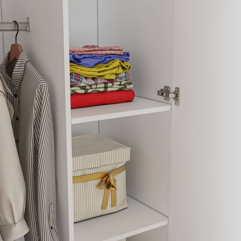 Modern Freestanding Solid Wood Wardrobe Closet With Storage Shelves