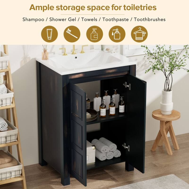 48" Classic Double Vanity Bathroom Set – Features Separate Vanities, Dual Ceramic Sinks, Storage Shelf, and Soft-Close Doors‌