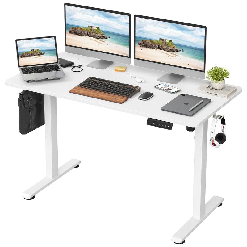 Electric Standing Desk Adjustable Height Sit Stand Home Office Desk with Splice Board - White