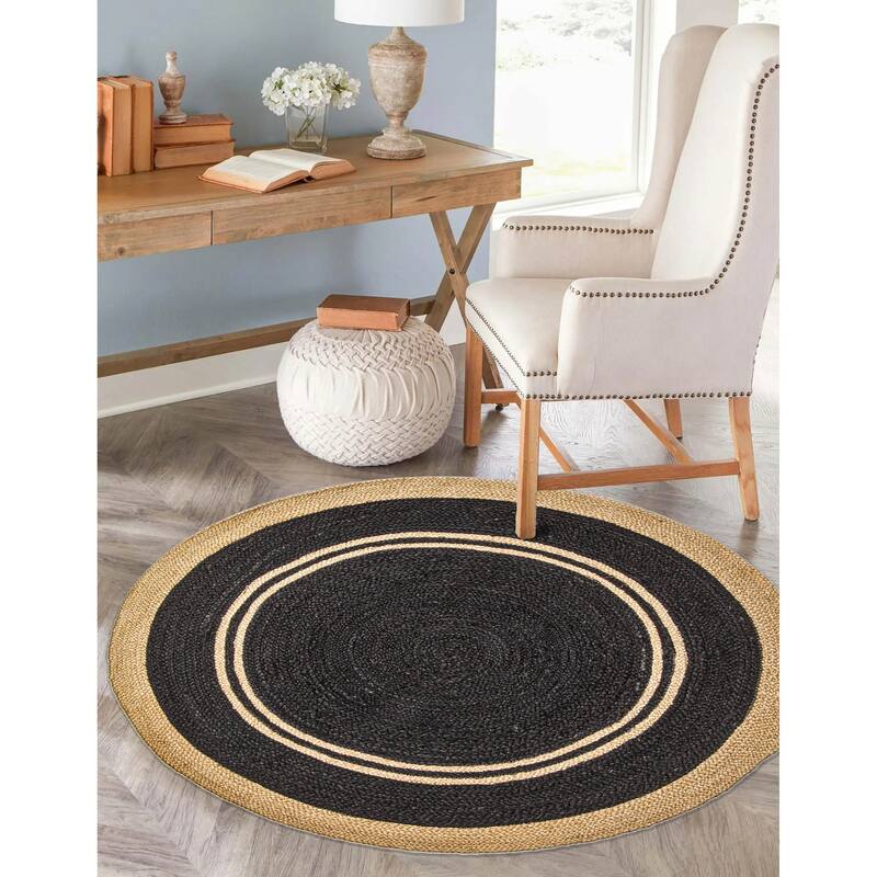 ECARPETGALLERY Braided Weave Palas Denizli Black Jute Rug - 3'10 x 3'10