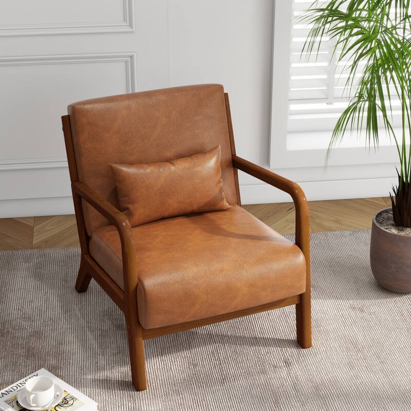 Mid Century Solid Wood Upholstered Accent Chair