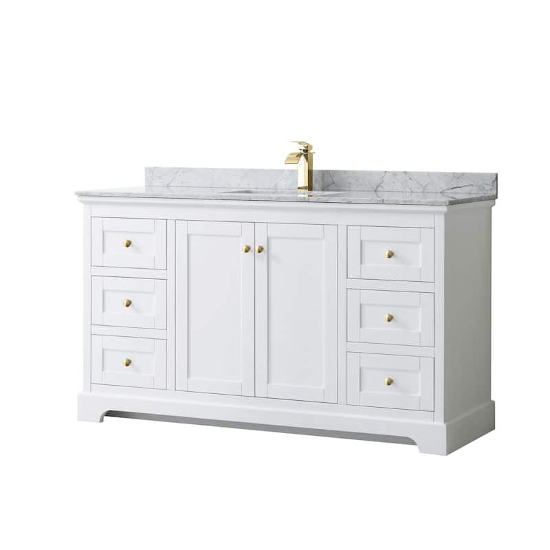 Wyndham Collection Avery 60" Free Standing Single Basin Vanity Set - White / White Carrara Marble Top / Brushed Gold - Painted