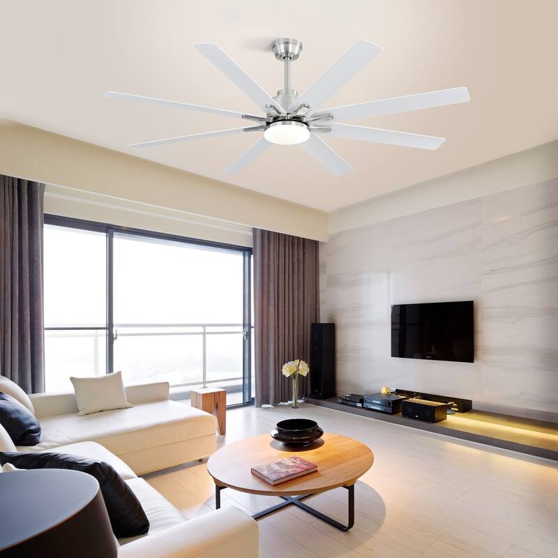 66 Inch Low Profile Ceiling Fan with Light and Remote/APP/Alexa Control, Reversible DC Motor - Brushed Nickel+White