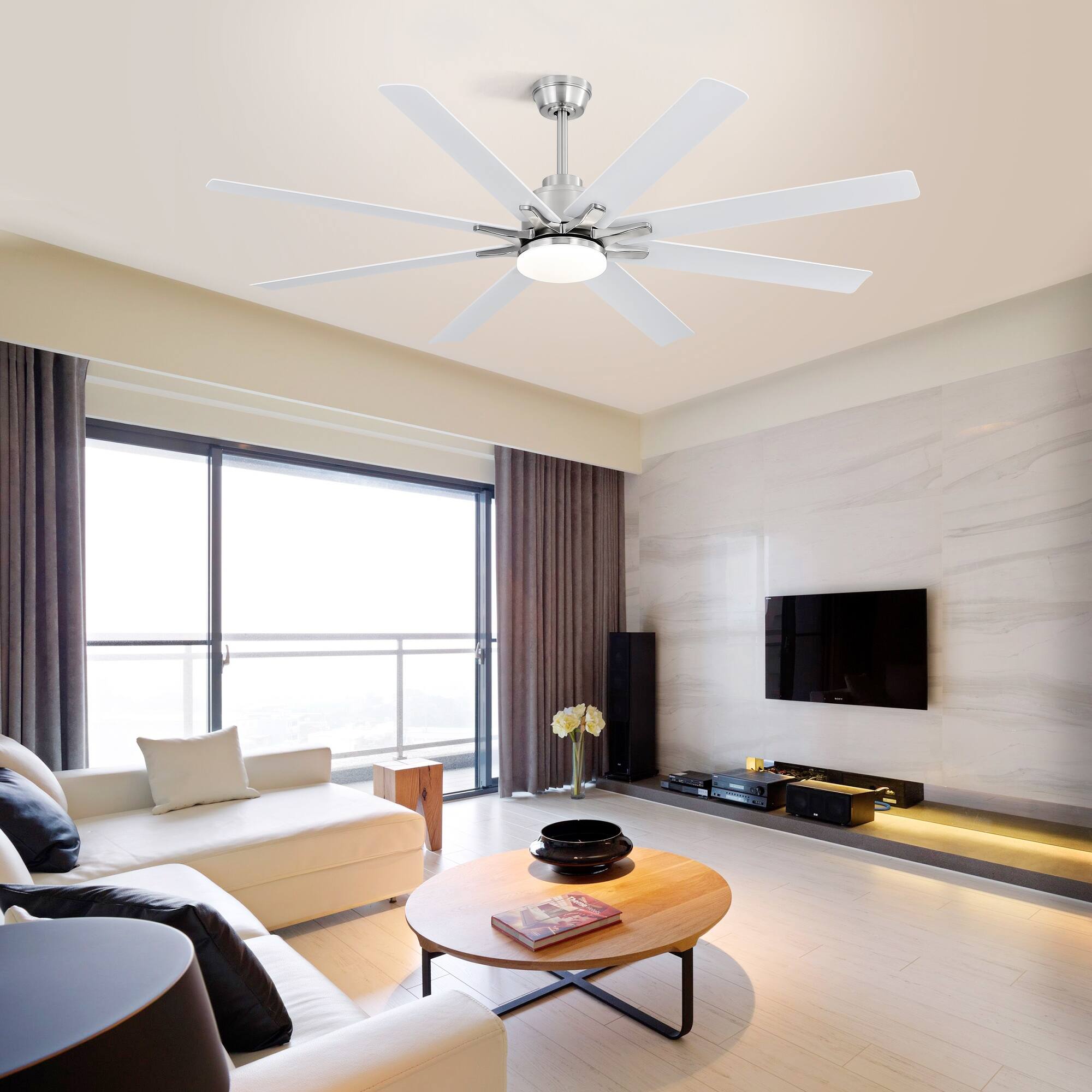 66 Inch Smart Ceiling Fan Light with Remote/APP/Alexa Control, Indoor/Outdoor Low Profile Ceiling Fans with Reversible Blades