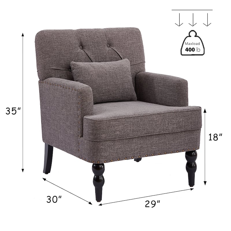HUIMO Arm Chair Upholstered Button Tufted Accent Chair with Lumbar Pillow Beige/ Grey/ Light Blue/Brown