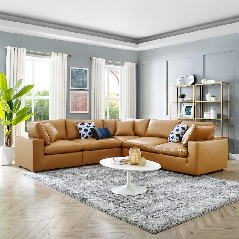 Commix Down Filled Overstuffed Vegan Leather 5-Piece Sectional Sofa