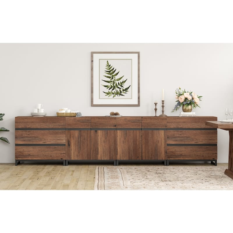 WAMPAT 4 in 1 Multifunctional Sideboard Buffet Cabinets, Modern Sideboard with 6 Drawers and Adjustable Shelves - 4 piece - Brown