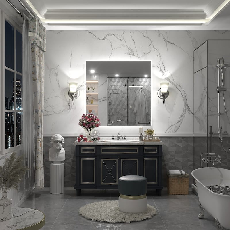 Frameless Anti-Fog 3 Colors Dimmable LED Backlit Wall Bathroom Vanity Mirror