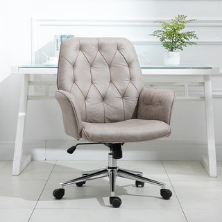 Modern Mid-Back Tufted Linen Fabric Swivel Task Chair with Arms