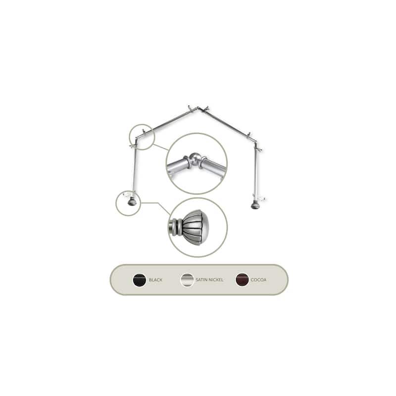 Bay Window Curtain Rods 20-72 Inch Adjustable, Satin Nickel Hardware Set - M