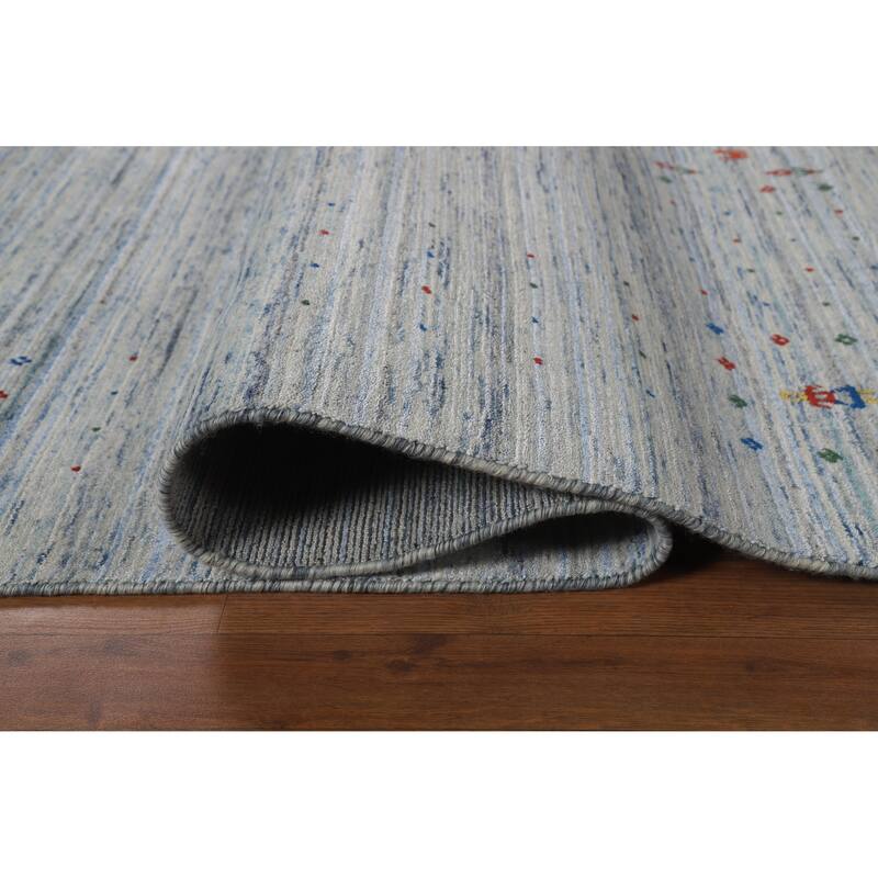 Striped Gabbeh Oriental Area Rug Hand-Knotted Wool Carpet - 7'10" x 9'8"